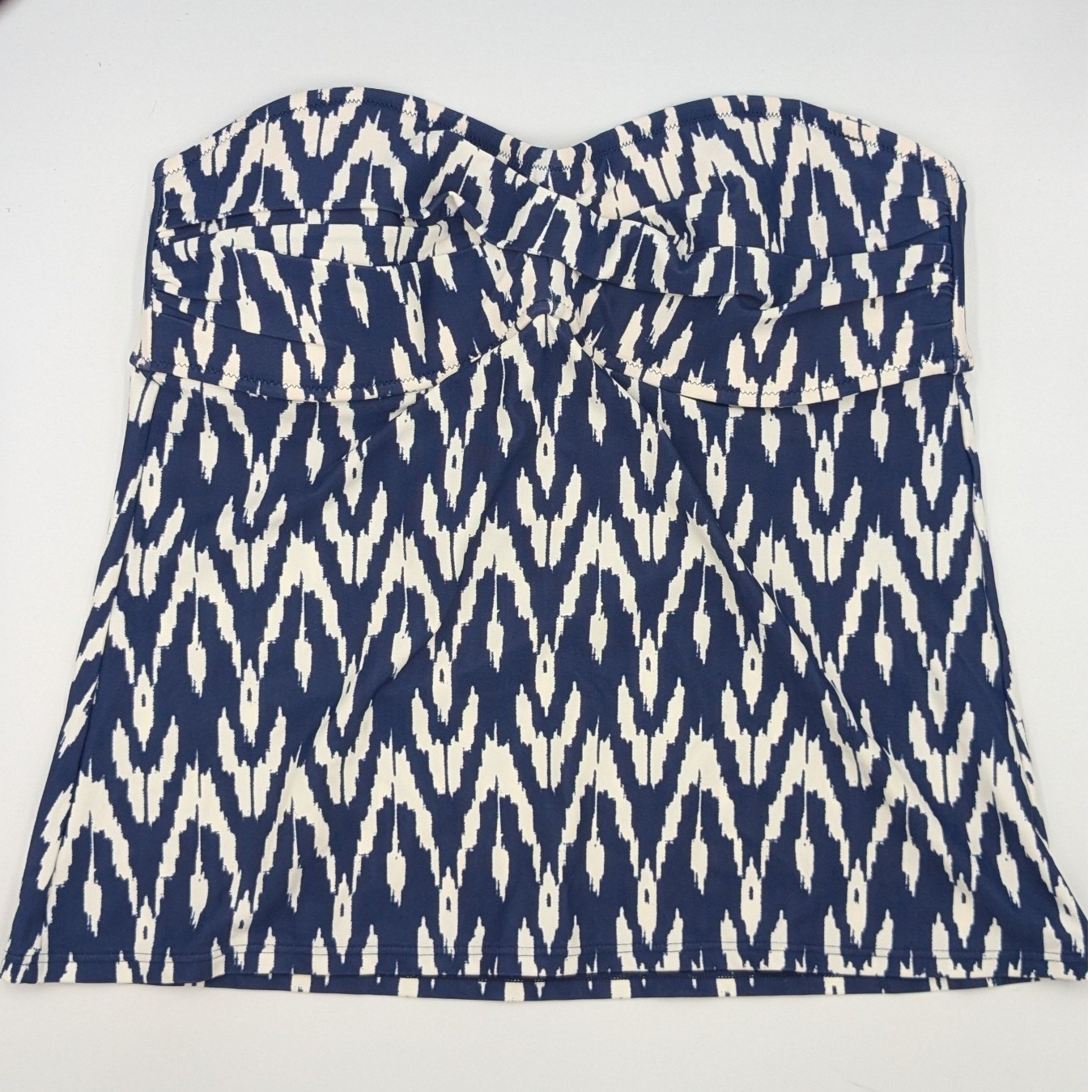 J. Crew Blue White Ikat Bandeau Tankini Swim Top Removable Strap Small